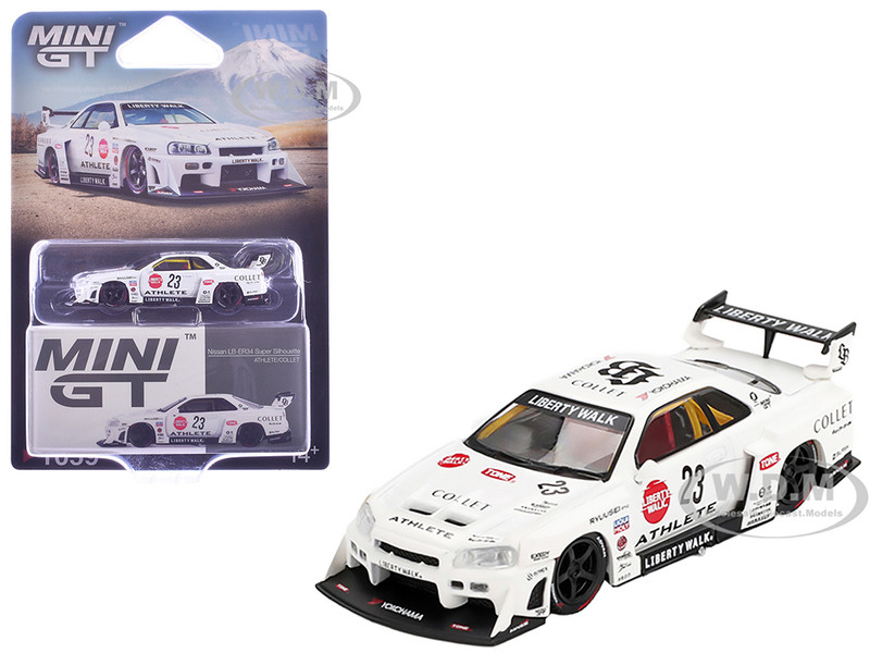 Nissan LB ER34 Super Silhouette RHD Right Hand Drive #23 ATHLETE COLLET White with Graphics Limited Edition 1/64 Diecast Model Car Mini GT MGT01059