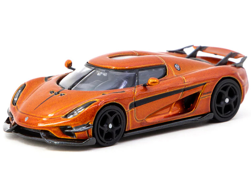 Koenigsegg Regera Orange Metallic with Black Stripes Global64 Series 1/64 Diecast Model Car Tarmac Works T64G-TL017-OR