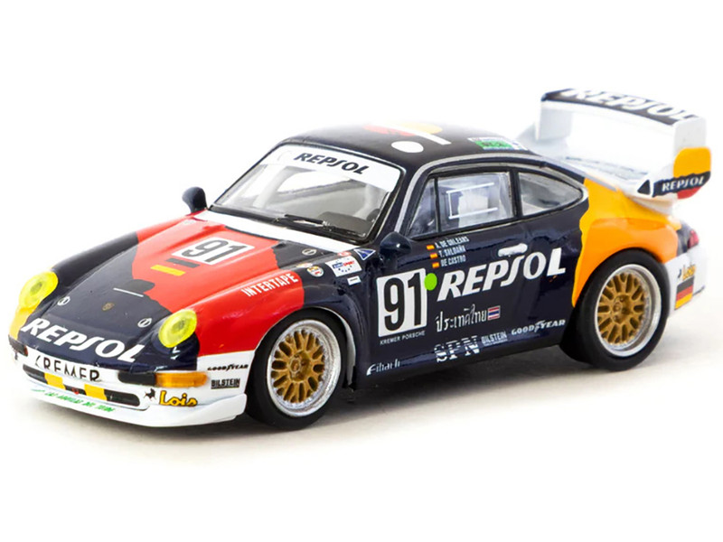 Porsche 911 GT2 #91 Tomas Saldana Miguel Angel de Castro Prince Alfonso de Orleans Borbon Kremer Racing Repsol 24 Hours of Le Mans 1995 Collab64 Series 1/64 Diecast Model Car Schuco & Tarmac Works T64S-004-REP