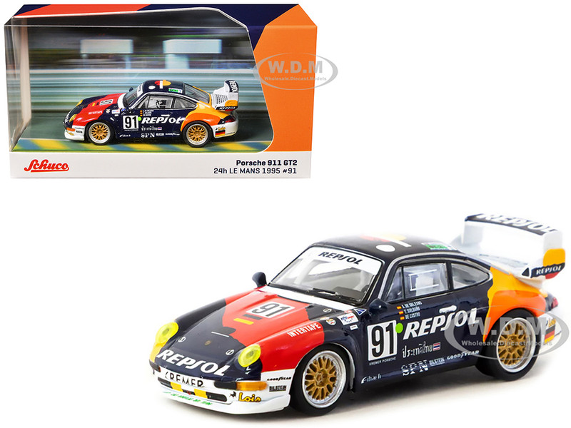 Porsche 911 GT2 #91 Tomas Saldana Miguel Angel de Castro Prince Alfonso de Orleans Borbon Kremer Racing Repsol 24 Hours of Le Mans 1995 Collab64 Series 1/64 Diecast Model Car Schuco & Tarmac Works T64S-004-REP