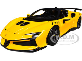 Ferrari SF90 XX Stradale Yellow with Black Top Race and Play Series 1/24 Diecast Model Car Bburago 26032YL