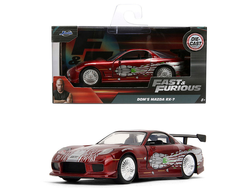 Dom s Mazda RX 7 Candy Red with Graphics The Fast and the Furious 2001 Movie Fast & Furious Series 1/32 Diecast Model Car Jada 35400
