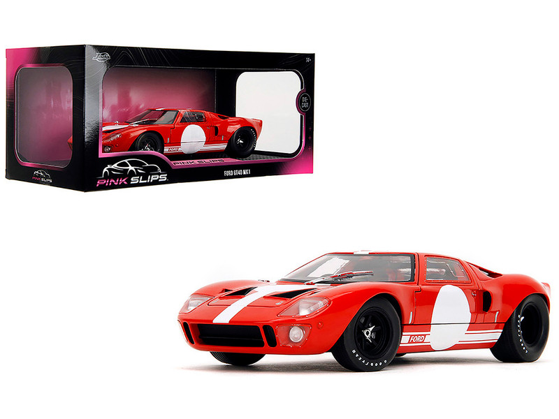 Ford GT40 MK1 Red with White Stripes and Graphics Pink Slips Series 1/18 Diecast Model Car Jada 36381