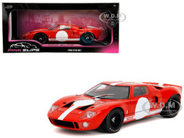 Ford GT40 MK1 Red with White Stripes and Graphics Pink Slips Series 1/18 Diecast Model Car Jada 36381