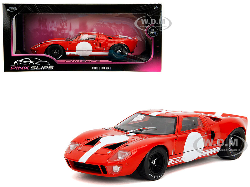 Ford GT40 MK1 Red with White Stripes and Graphics Pink Slips Series 1/18 Diecast Model Car Jada 36381
