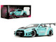 Nissan GT R R35 Liberty Walk Body Kit 2 0 RHD Right Hand Drive Light Blue with Black Hood and White Stripes Pink Slips Series 1/18 Diecast Model Car Jada 36382 Nissan GT R R35 Liberty Walk Body Kit 2 0 RHD Right Hand Drive Light Blue with Black Hood and White Stripes Pink Slips Series 1/18 Diecast Model Car Jada 36382