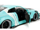 Nissan GT R R35 Liberty Walk Body Kit 2 0 RHD Right Hand Drive Light Blue with Black Hood and White Stripes Pink Slips Series 1/18 Diecast Model Car Jada 36382 Nissan GT R R35 Liberty Walk Body Kit 2 0 RHD Right Hand Drive Light Blue with Black Hood and White Stripes Pink Slips Series 1/18 Diecast Model Car Jada 36382