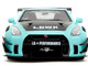 Nissan GT R R35 Liberty Walk Body Kit 2 0 RHD Right Hand Drive Light Blue with Black Hood and White Stripes Pink Slips Series 1/18 Diecast Model Car Jada 36382