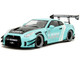 Nissan GT R R35 Liberty Walk Body Kit 2 0 RHD Right Hand Drive Light Blue with Black Hood and White Stripes Pink Slips Series 1/18 Diecast Model Car Jada 36382 Nissan GT R R35 Liberty Walk Body Kit 2 0 RHD Right Hand Drive Light Blue with Black Hood and White Stripes Pink Slips Series 1/18 Diecast Model Car Jada 36382