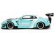 Nissan GT R R35 Liberty Walk Body Kit 2 0 RHD Right Hand Drive Light Blue with Black Hood and White Stripes Pink Slips Series 1/18 Diecast Model Car Jada 36382