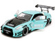 Nissan GT R R35 Liberty Walk Body Kit 2 0 RHD Right Hand Drive Light Blue with Black Hood and White Stripes Pink Slips Series 1/18 Diecast Model Car Jada 36382 Nissan GT R R35 Liberty Walk Body Kit 2 0 RHD Right Hand Drive Light Blue with Black Hood and White Stripes Pink Slips Series 1/18 Diecast Model Car Jada 36382