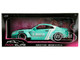 Nissan GT R R35 Liberty Walk Body Kit 2 0 RHD Right Hand Drive Light Blue with Black Hood and White Stripes Pink Slips Series 1/18 Diecast Model Car Jada 36382
