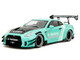 Nissan GT R R35 Liberty Walk Body Kit 2 0 RHD Right Hand Drive Light Blue with Black Hood and White Stripes Pink Slips Series 1/18 Diecast Model Car Jada 36382