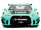 Nissan GT R R35 Liberty Walk Body Kit 2 0 RHD Right Hand Drive Light Blue with Black Hood and White Stripes Pink Slips Series 1/18 Diecast Model Car Jada 36382