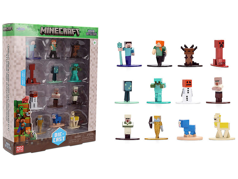 Set of 12 Diecast Figures Minecraft Video Game Nano Metalfigs Series Diecast Models Jada 37541