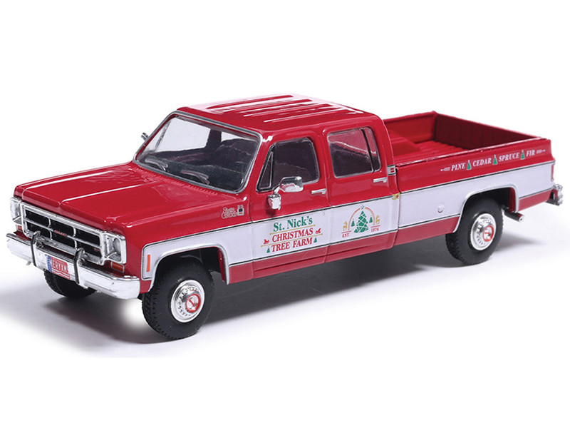 1976 GMC Sierra Grande K2500 Wideside Pickup Truck St Nick s Christmas Tree Farm Red with White Sides Christmas Limited Edition 1/64 Diecast Model Car IXO Models IA64020
