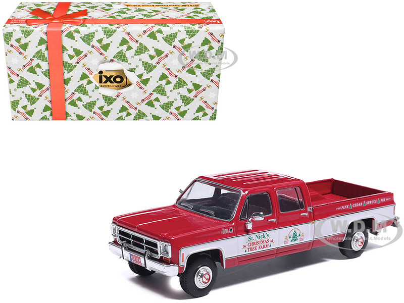 1976 GMC Sierra Grande K2500 Wideside Pickup Truck St Nick s Christmas Tree Farm Red with White Sides Christmas Limited Edition 1/64 Diecast Model Car IXO Models IA64020