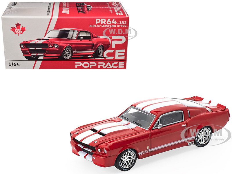 Shelby Mustang GT500 Red Metallic with White Stripes 1/64 Diecast Model Car Pop Race PR640182