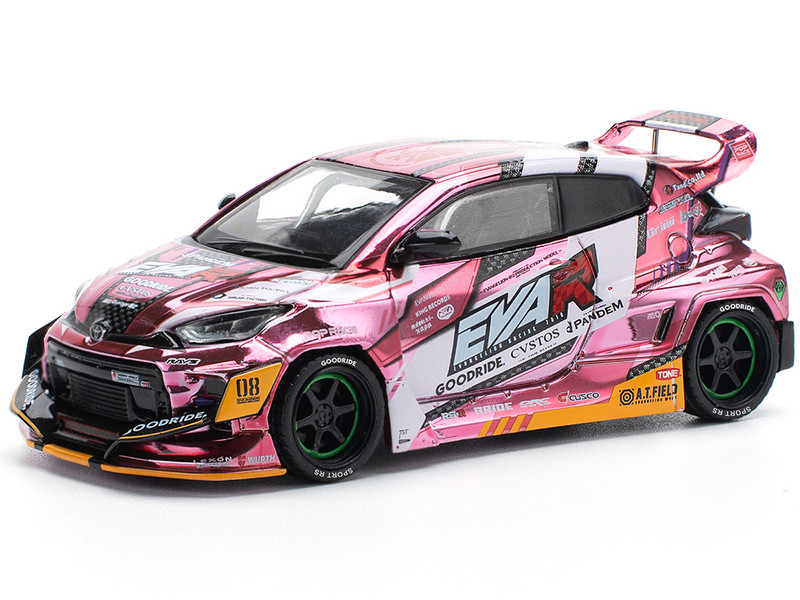 Toyota Goodride GR Yaris RHD Right Hand Drive EVA RT Production Model 08 Pink Metallic with Graphics 1/64 Diecast Model Car Pop Race PR640220