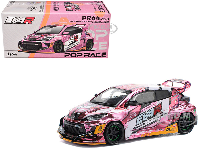 Toyota Goodride GR Yaris RHD Right Hand Drive EVA RT Production Model 08 Pink Metallic with Graphics 1/64 Diecast Model Car Pop Race PR640220