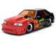 1989 Ford Mustang GT Black with Red Flame Graphics and Chester Cheetah Diecast Figure Cheetos Flamin Hot Hollywood Rides Series 1/24 Diecast Model Car Jada JA36255