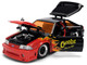 1989 Ford Mustang GT Black with Red Flame Graphics and Chester Cheetah Diecast Figure Cheetos Flamin Hot Hollywood Rides Series 1/24 Diecast Model Car Jada JA36255
