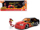 1989 Ford Mustang GT Black with Red Flame Graphics and Chester Cheetah Diecast Figure Cheetos Flamin Hot Hollywood Rides Series 1/24 Diecast Model Car Jada JA36255