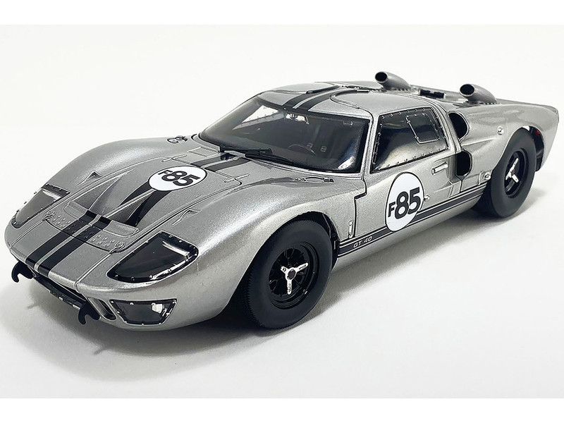 1966 Ford GT 40 MKII #F85 Silver Metallic with Black Stripes 1/18 Diecast Model Car ACME SC18001