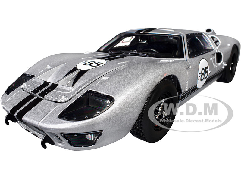 1966 Ford GT 40 MKII #F85 Silver Metallic with Black Stripes 1/18 Diecast Model Car ACME SC18001