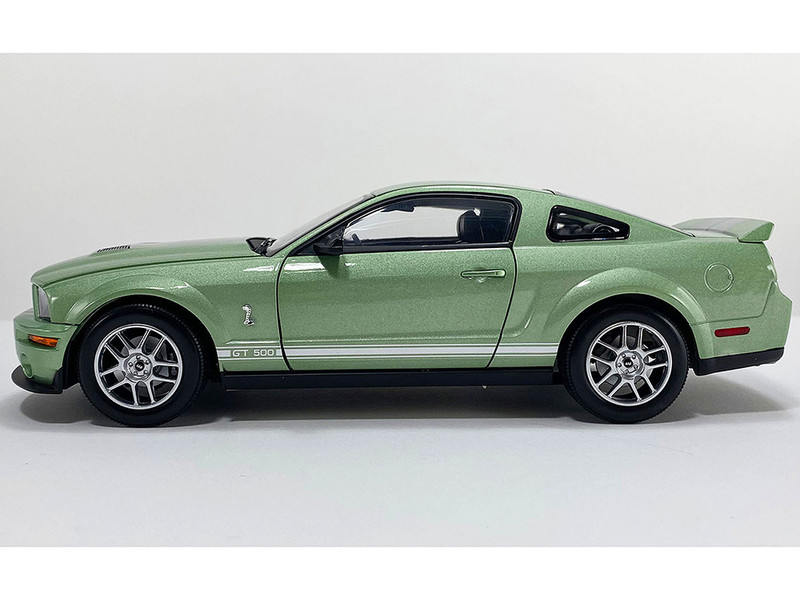 2007 Ford Shelby GT500 Lime Green Metallic with Silver Stripes Shelby Collectibles Series 1/18 Diecast Model Car ACME SC18004
