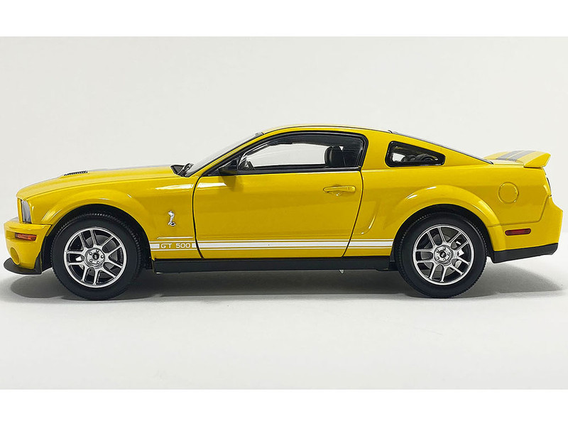2007 Ford Shelby GT500 Yellow with Silver Stripes Shelby Collectibles Series 1/18 Diecast Model Car ACME SC18005
