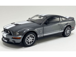2007 Ford Shelby GT500 Alloy Gray Metallic with White Stripes Shelby Collectibles Series 1/18 Diecast Model Car ACME SC18007