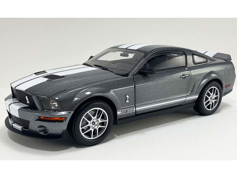 2007 Ford Shelby GT500 Alloy Gray Metallic with White Stripes Shelby Collectibles Series 1/18 Diecast Model Car ACME SC18007
