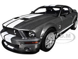 2007 Ford Shelby GT500 Alloy Gray Metallic with White Stripes Shelby Collectibles Series 1/18 Diecast Model Car ACME SC18007