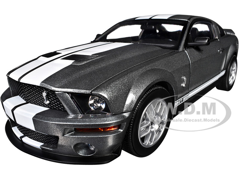 2007 Ford Shelby GT500 Alloy Gray Metallic with White Stripes Shelby Collectibles Series 1/18 Diecast Model Car ACME SC18007