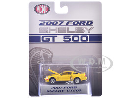 2007 Ford Shelby GT500 Yellow with Silver Stripes Shelby Collectibles Series 1/64 Diecast Model Car ACME SC64002