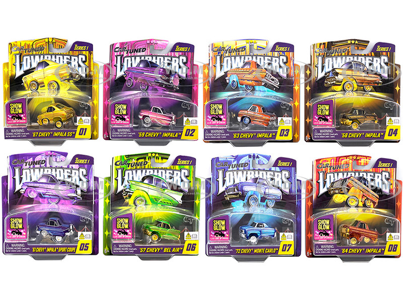Lowriders Show Glow Series 1 Set of 8 Pieces Diecast Model Cars CarTuned 597346