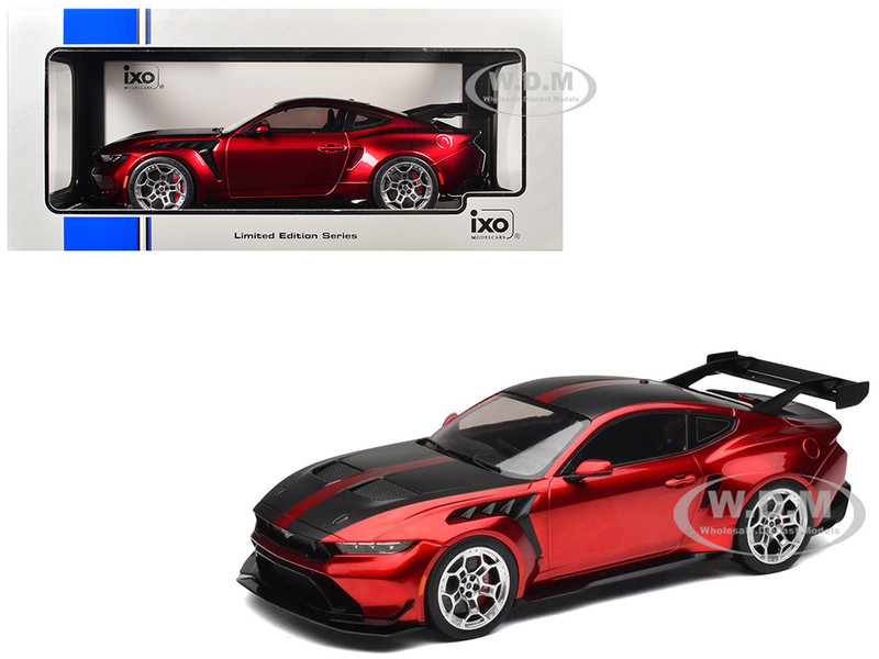 2025 Ford Mustang GTD Dark Red Metallic with Carbon Stripes Limited Edition Series 1/18 Diecast Model Car IXO Models IXOSPMCG18577