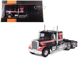 1977 Freightliner FLC 120 64 T Truck Tractor Black with Red and White Stripes 1/43 Diecast Model IXO Models TR21822