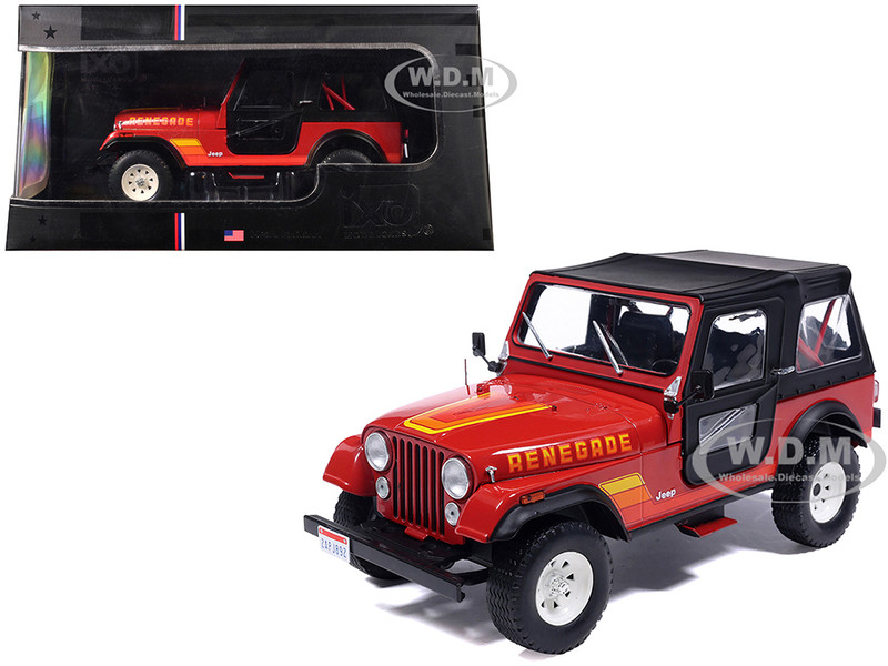 1983 Jeep Renegade Red with Stripes and Black Top 1/24 Diecast Model IXO Models U24RDC003