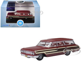 1964 Ford Country Station Wagon Squire Vintage Burgundy with Woodgrain Sides and White Interior 1/87 (HO) Scale Diecast Model Car Oxford Diecast 87FC64003