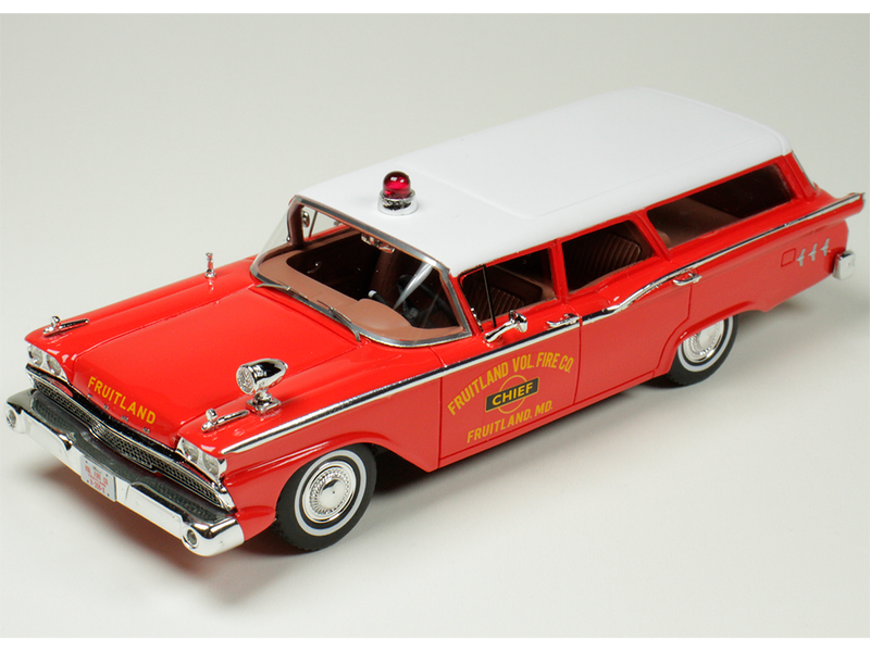 1959 Ford Country Squire Fruitland MD Fire Chief Red with White Top Limited Edition to 200 pieces Worldwide 1/43 Model Car Goldvarg Collection GC-091C