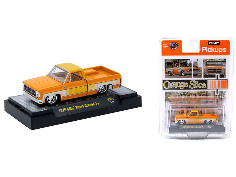 1976 GMC Sierra Grande 15 Pickup Truck Orange and white with Orange Interior Limited Edition to 15994 pieces Worldwide 1/64 Diecast Model Car M2 Machines 31500-HS61