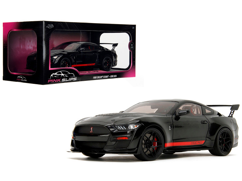 Shelby GT500 Code Red Black with Red Stripes Pink Slips Series 1/18 Diecast Model Car Jada 36385