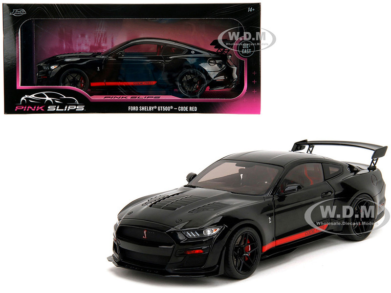 Shelby GT500 Code Red Black with Red Stripes Pink Slips Series 1/18 Diecast Model Car Jada 36385