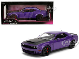 Dodge Challenger SRT Demon Purple Metallic with Matt Black Hood Pink Slips Series 1/18 Diecast Model Car Jada 36473