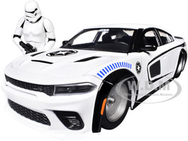 2021 Dodge Charger SRT Hellcat White with Graphics and Stormtrooper Figure Star Wars Franchise Hollywood Rides Series 1/24 Diecast Model Car Jada 36478