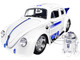 1959 Volkswagen Drag Beetle White with Graphics and R2 D2 Figure Star Wars Franchise Hollywood Rides Series 1/24 Diecast Model Car Jada 36912