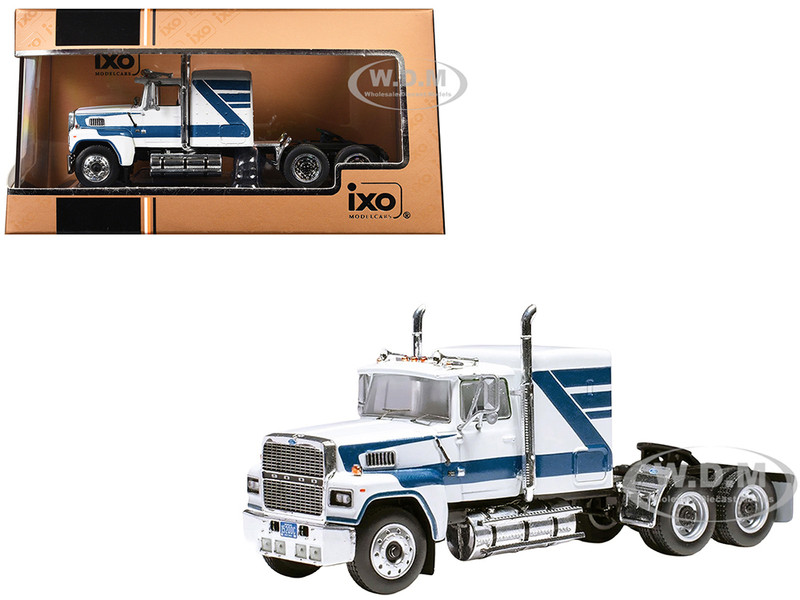 1978 Ford LTL 9000 Truck Tractor White with Blue Stripes 1/64 Diecast Model IXO Models 64TR011A