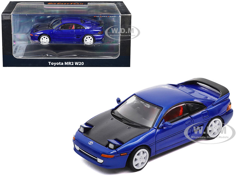 Toyota MR2 W20 RHD Right Hand Drive Blue Metallic with Carbon Hood 1/64 Diecast Model Car Die Cast Team LL-003-007